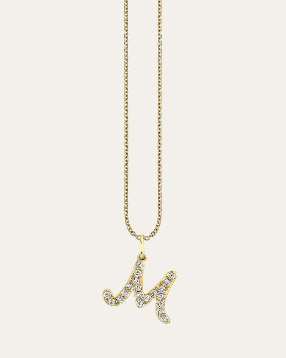 14K Yellow Gold Medium Diamond Pave Script Initial Charm, M